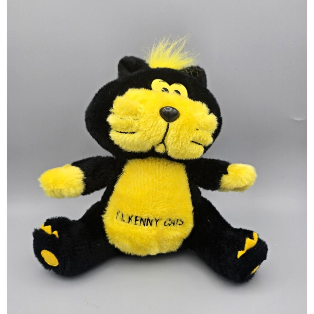 Vintage Kilkenny Cats Plush Toy Black & Amber Irish Souvenir Stuffed Animal